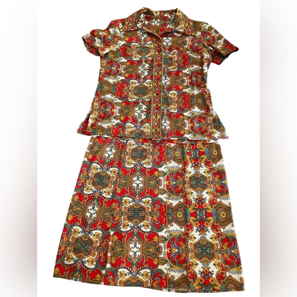 Vintage 2 Piece Set Size M 60s Mod Funky Maximalist Skirt Top Retro